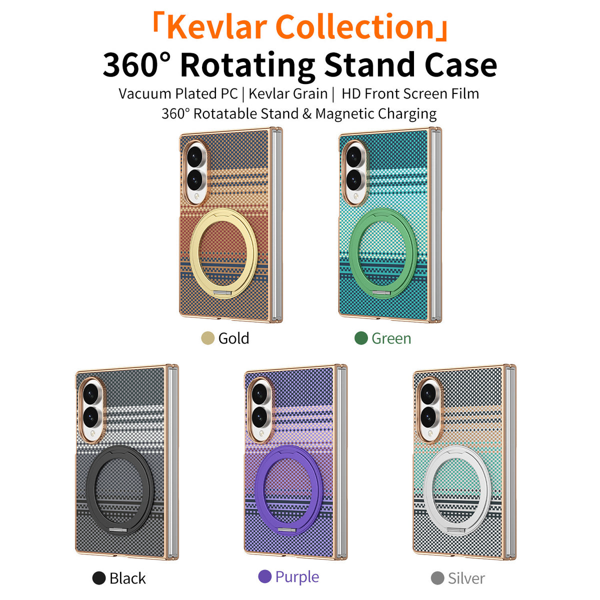 Protective case for Z Fold mobile phone with 360° magnetic rotating stand and wireless charging, animal pattern