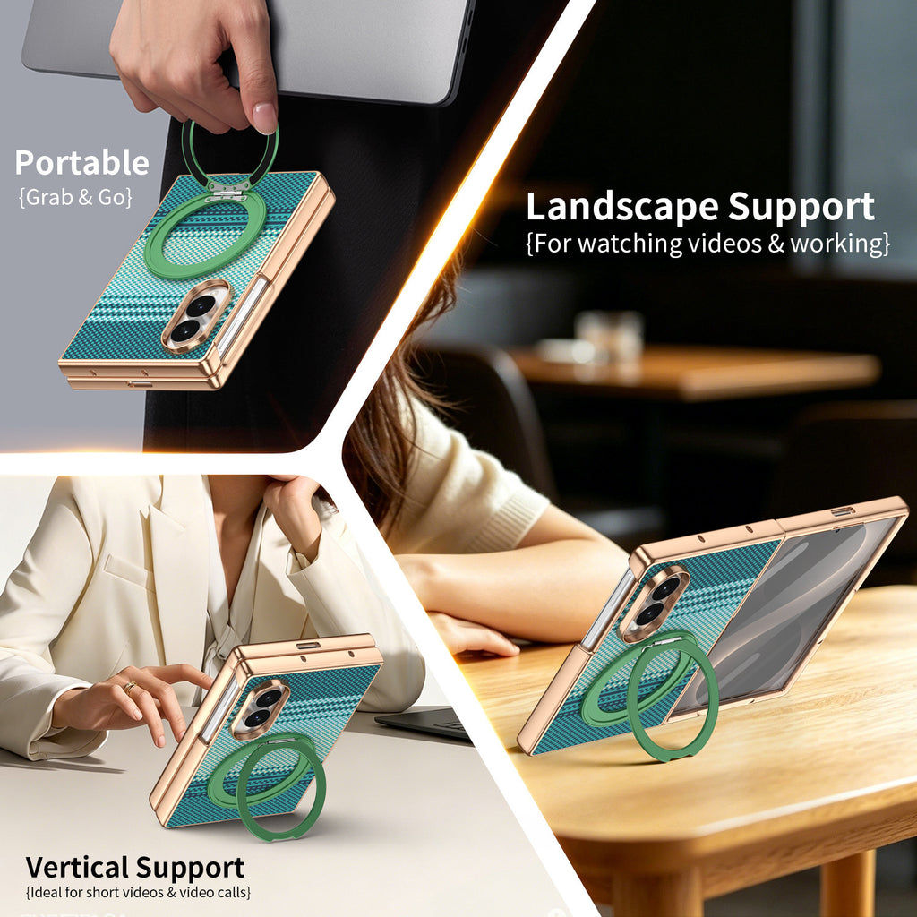 Protective case for Z Fold mobile phone with 360° magnetic rotating stand and wireless charging, animal pattern