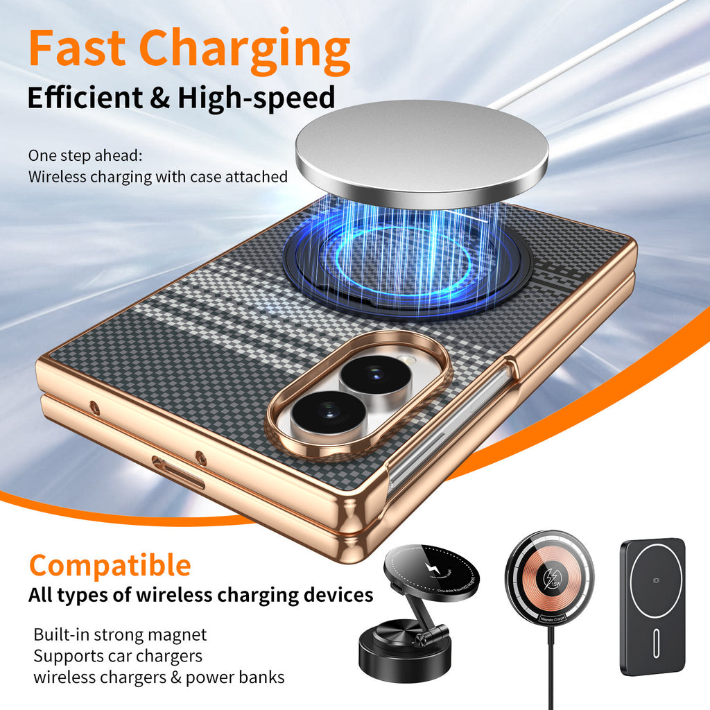 Protective case for Z Fold mobile phone with 360° magnetic rotating stand and wireless charging, animal pattern