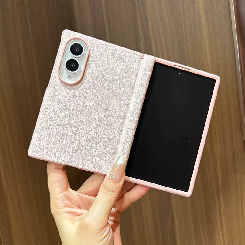 Trendy leather-textured PU leather phone case with built-in large central magnet and integrated screen protector for Samsung Z Fold 8 7 6