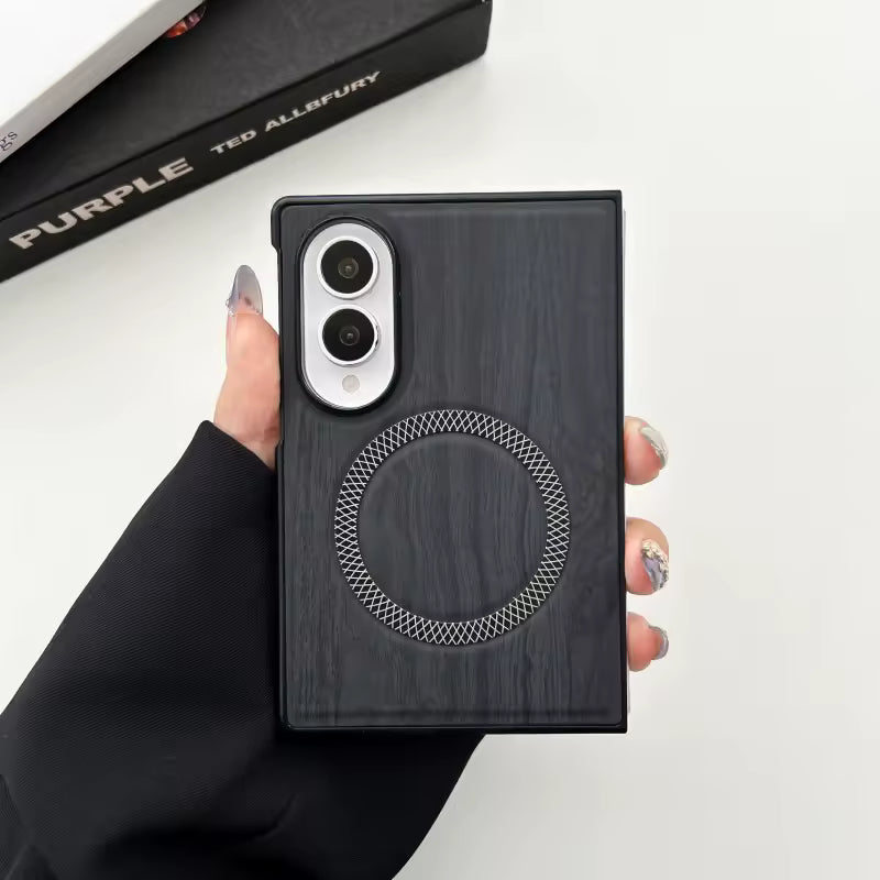 Premium PU Leather Magnetic Case for Samsung Galaxy Z Fold8 / Fold7 / Fold6 – Wood Grain Shockproof Cover
