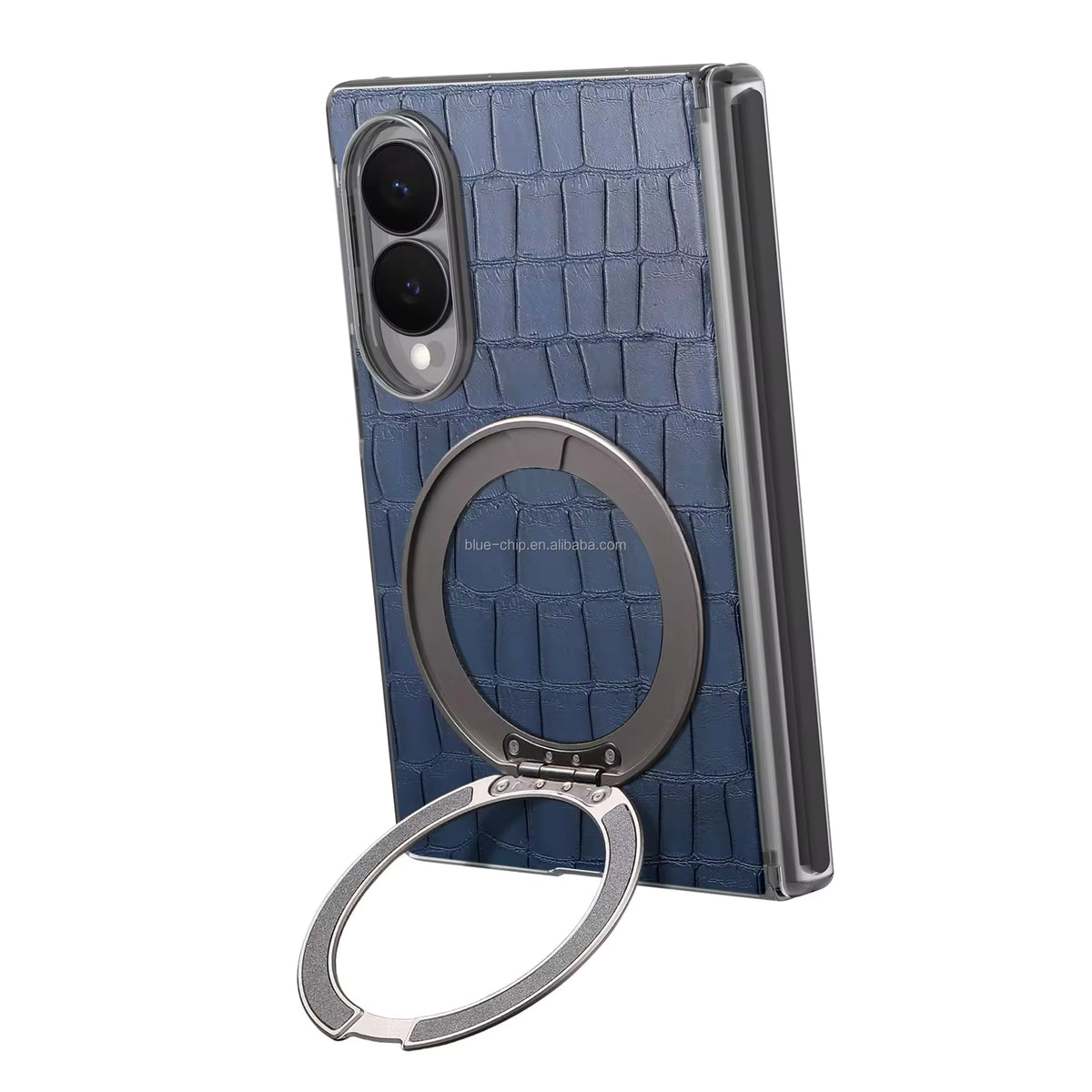 Heavy-Duty Magnetic PU Leather Case with Double Hinge & Ring Stand for Samsung Galaxy Z Fold 8 / 8 Ultra / 7 / 6