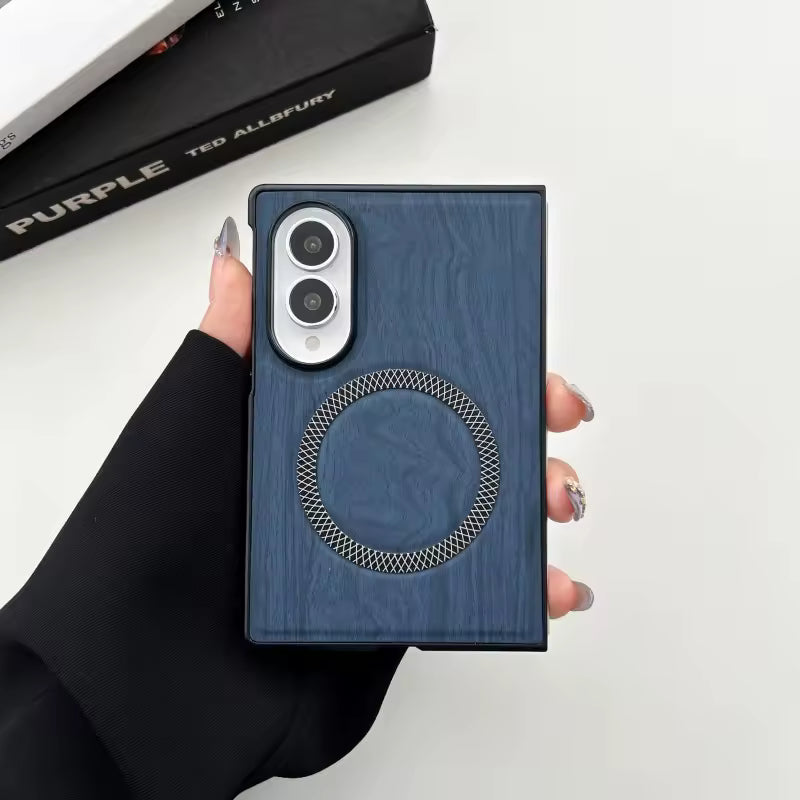Premium PU Leather Magnetic Case for Samsung Galaxy Z Fold8 / Fold7 / Fold6 – Wood Grain Shockproof Cover