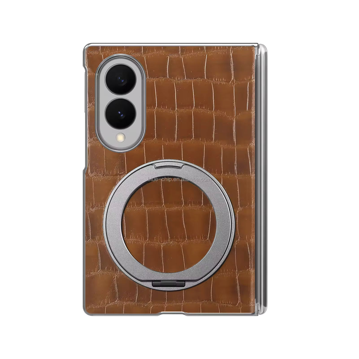 Heavy-Duty Magnetic PU Leather Case with Double Hinge & Ring Stand for Samsung Galaxy Z Fold 8 / 8 Ultra / 7 / 6