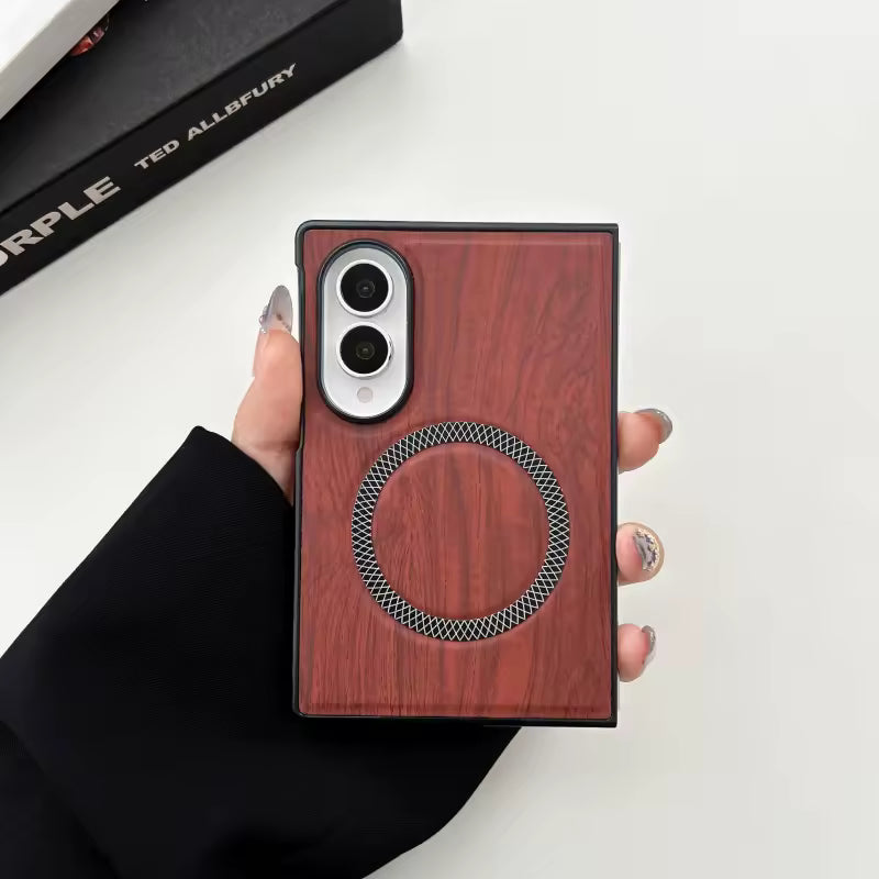 Premium PU Leather Magnetic Case for Samsung Galaxy Z Fold8 / Fold7 / Fold6 – Wood Grain Shockproof Cover