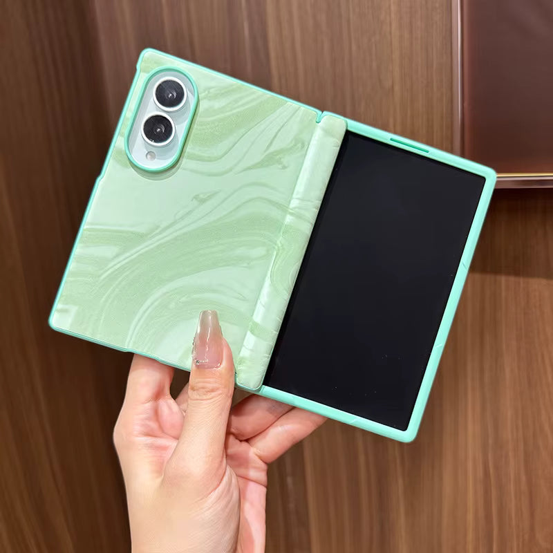 Trendy leather-textured PU leather phone case with built-in large central magnet and integrated screen protector for Samsung Z Fold 8 7 6