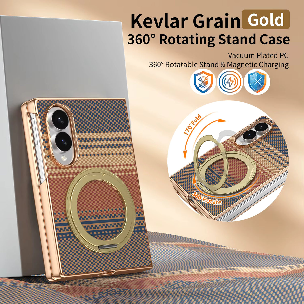 Protective case for Z Fold mobile phone with 360° magnetic rotating stand and wireless charging, animal pattern