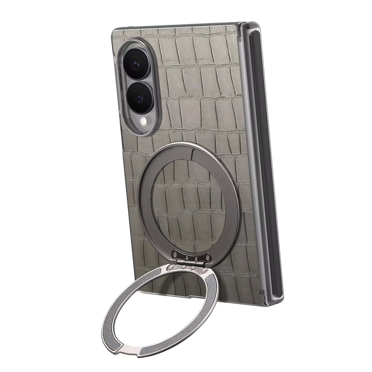 Heavy-Duty Magnetic PU Leather Case with Double Hinge & Ring Stand for Samsung Galaxy Z Fold 8 / 8 Ultra / 7 / 6