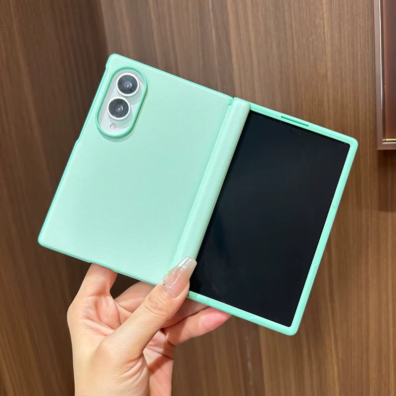 Trendy leather-textured PU leather phone case with built-in large central magnet and integrated screen protector for Samsung Z Fold 8 7 6
