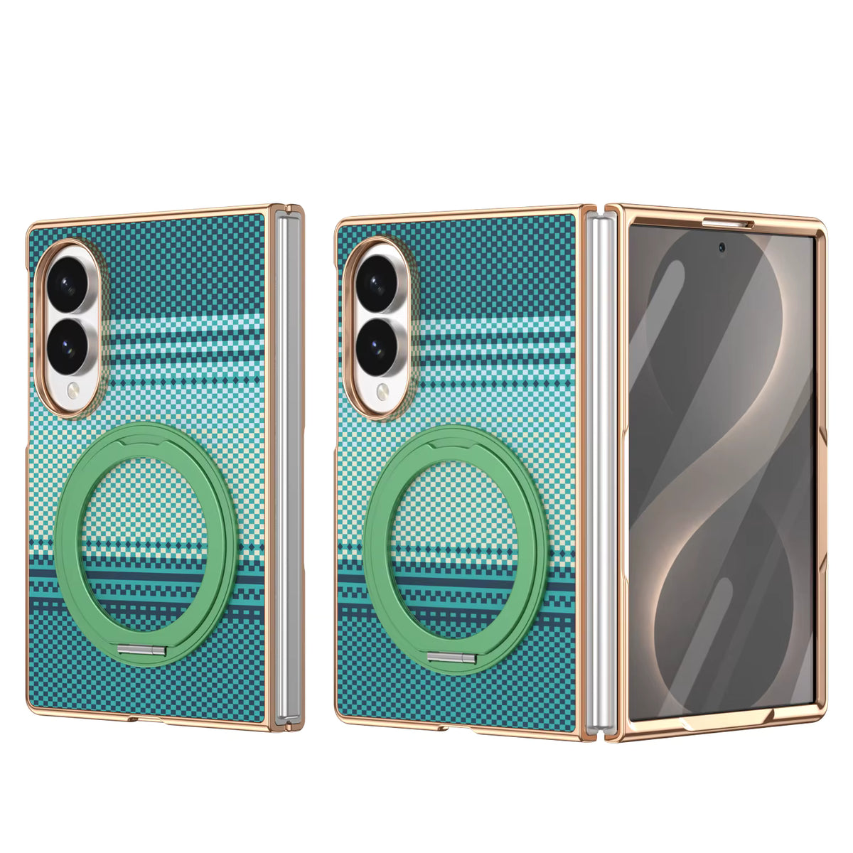 Protective case for Z Fold mobile phone with 360° magnetic rotating stand and wireless charging, animal pattern