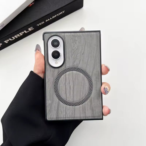 Premium PU Leather Magnetic Case for Samsung Galaxy Z Fold8 / Fold7 / Fold6 – Wood Grain Shockproof Cover