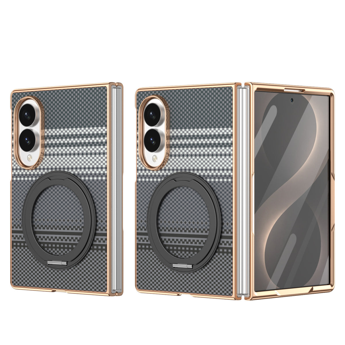 Protective case for Z Fold mobile phone with 360° magnetic rotating stand and wireless charging, animal pattern