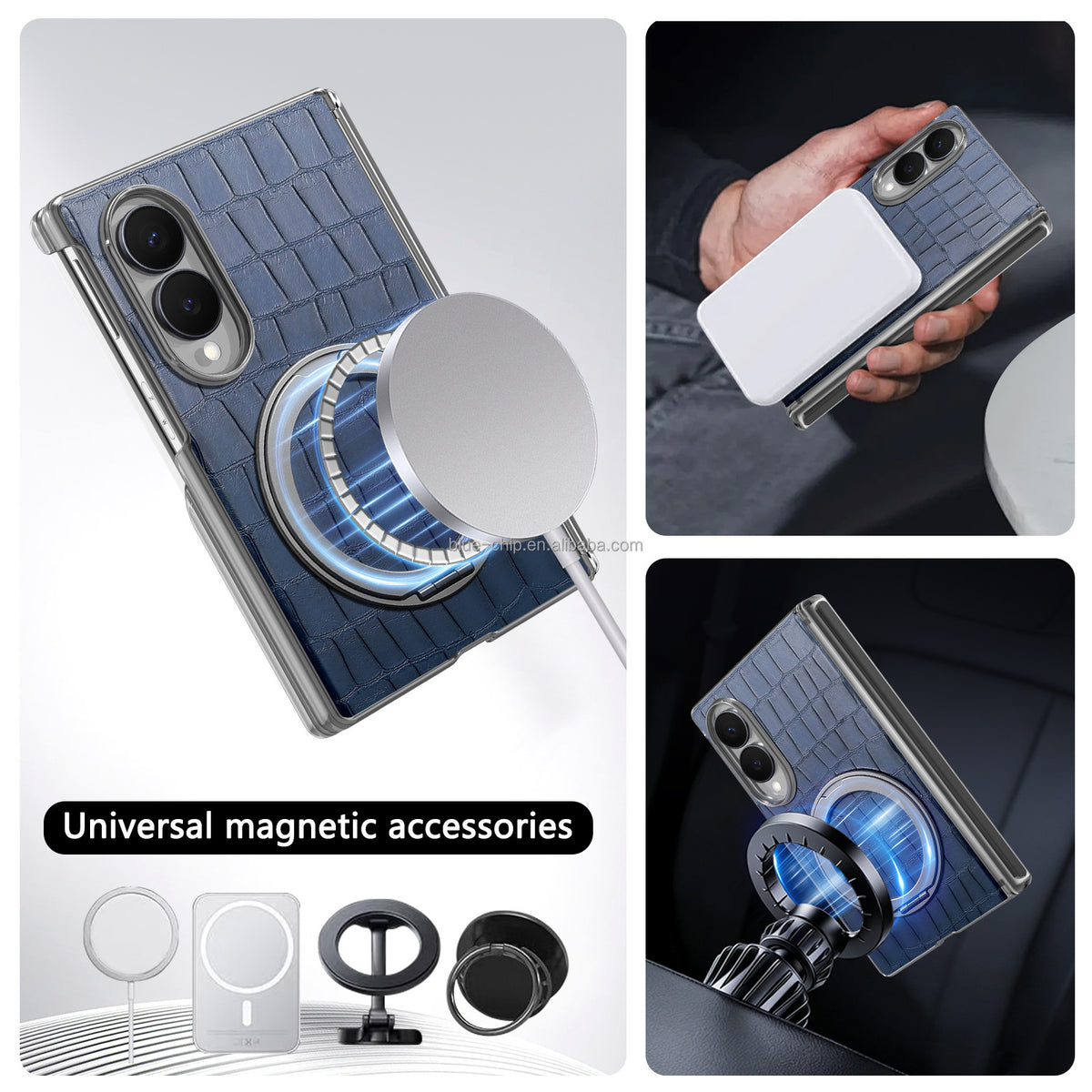 Heavy-Duty Magnetic PU Leather Case with Double Hinge & Ring Stand for Samsung Galaxy Z Fold 8 / 8 Ultra / 7 / 6