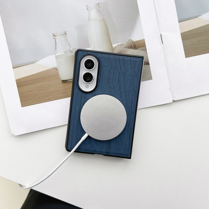 Premium PU Leather Magnetic Case for Samsung Galaxy Z Fold8 / Fold7 / Fold6 – Wood Grain Shockproof Cover