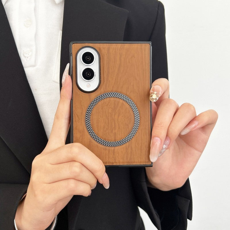 Premium PU Leather Magnetic Case for Samsung Galaxy Z Fold8 / Fold7 / Fold6 – Wood Grain Shockproof Cover