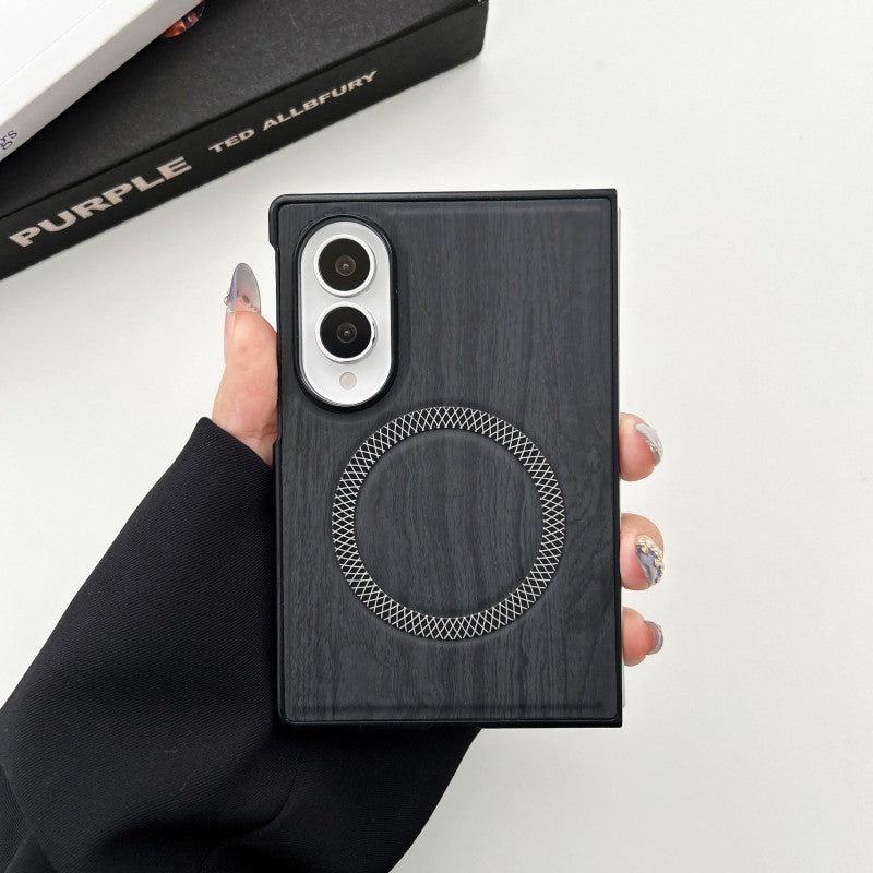 Premium PU Leather Magnetic Case for Samsung Galaxy Z Fold8 / Fold7 / Fold6 – Wood Grain Shockproof Cover