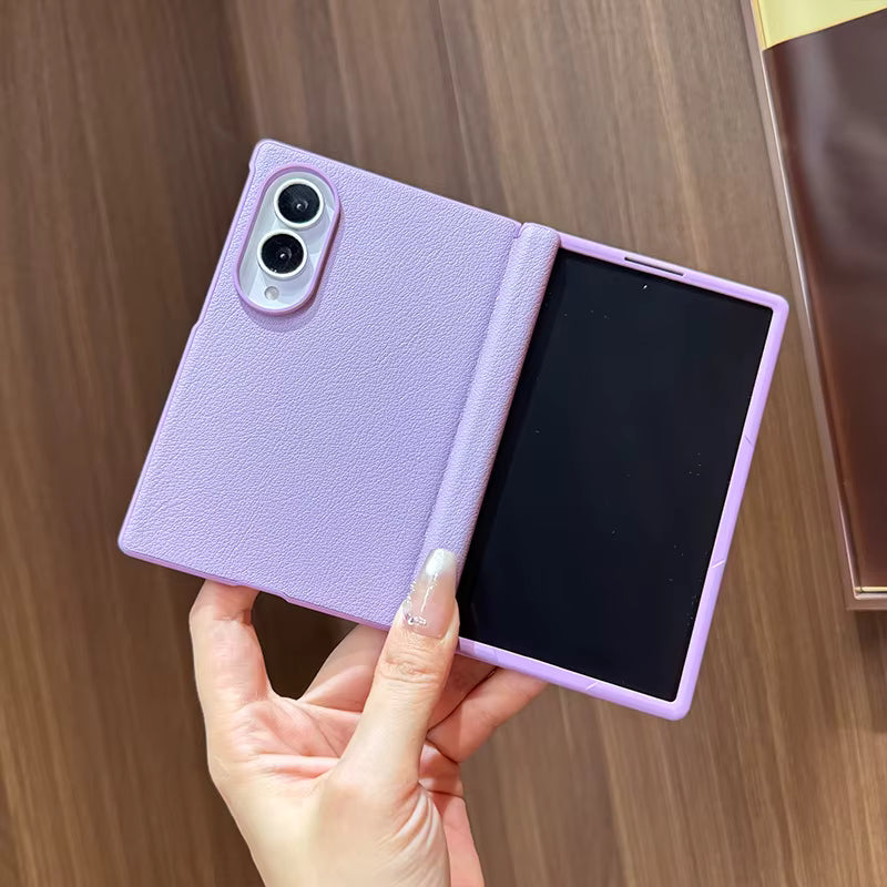 Trendy leather-textured PU leather phone case with built-in large central magnet and integrated screen protector for Samsung Z Fold 8 7 6