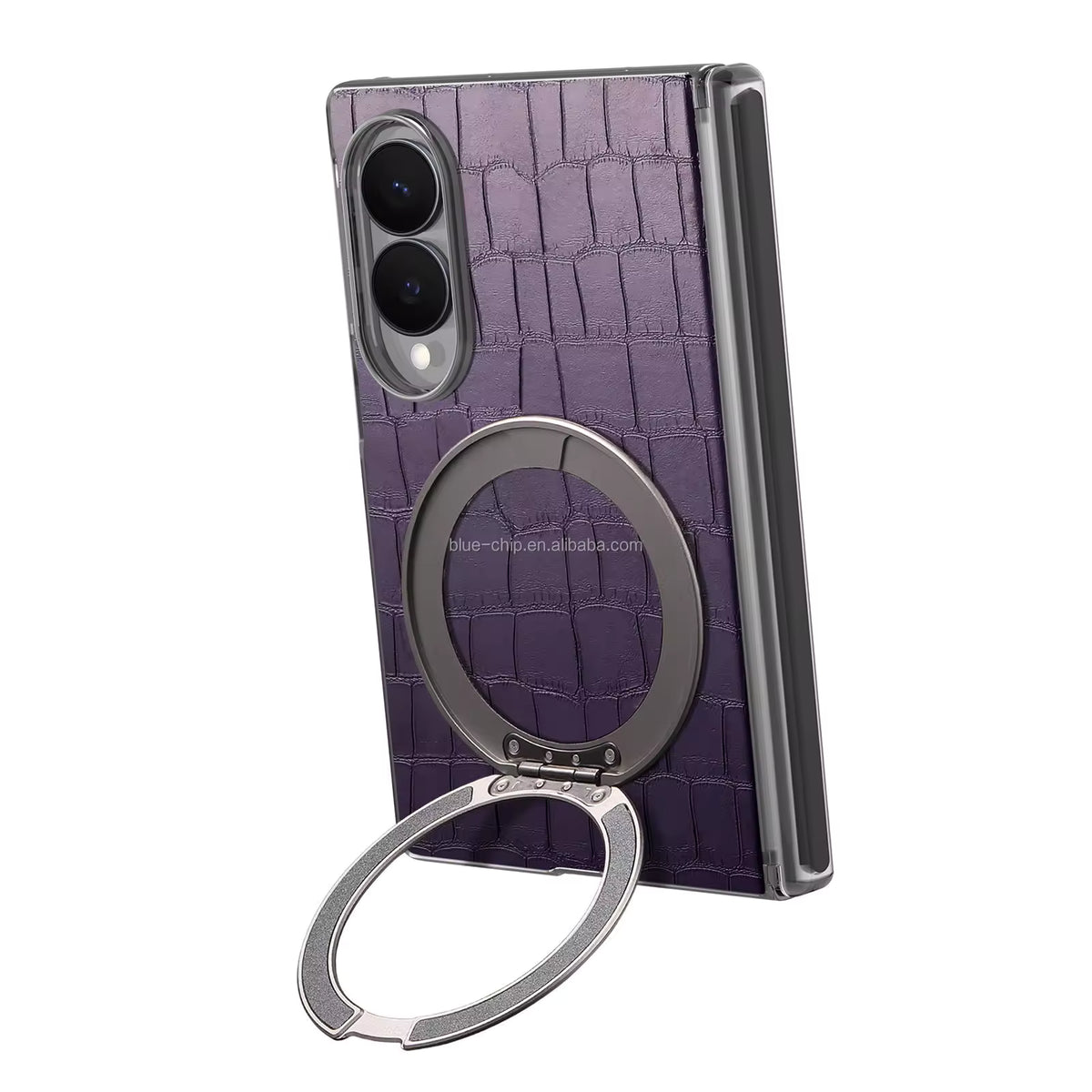 Heavy-Duty Magnetic PU Leather Case with Double Hinge & Ring Stand for Samsung Galaxy Z Fold 8 / 8 Ultra / 7 / 6