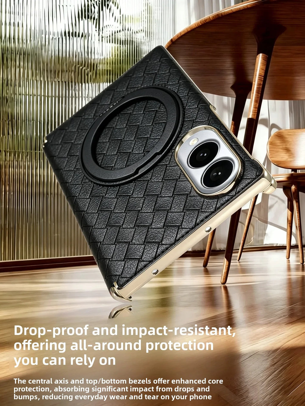 Woven Leather Ring Stand Case For Galaxy Z Fold