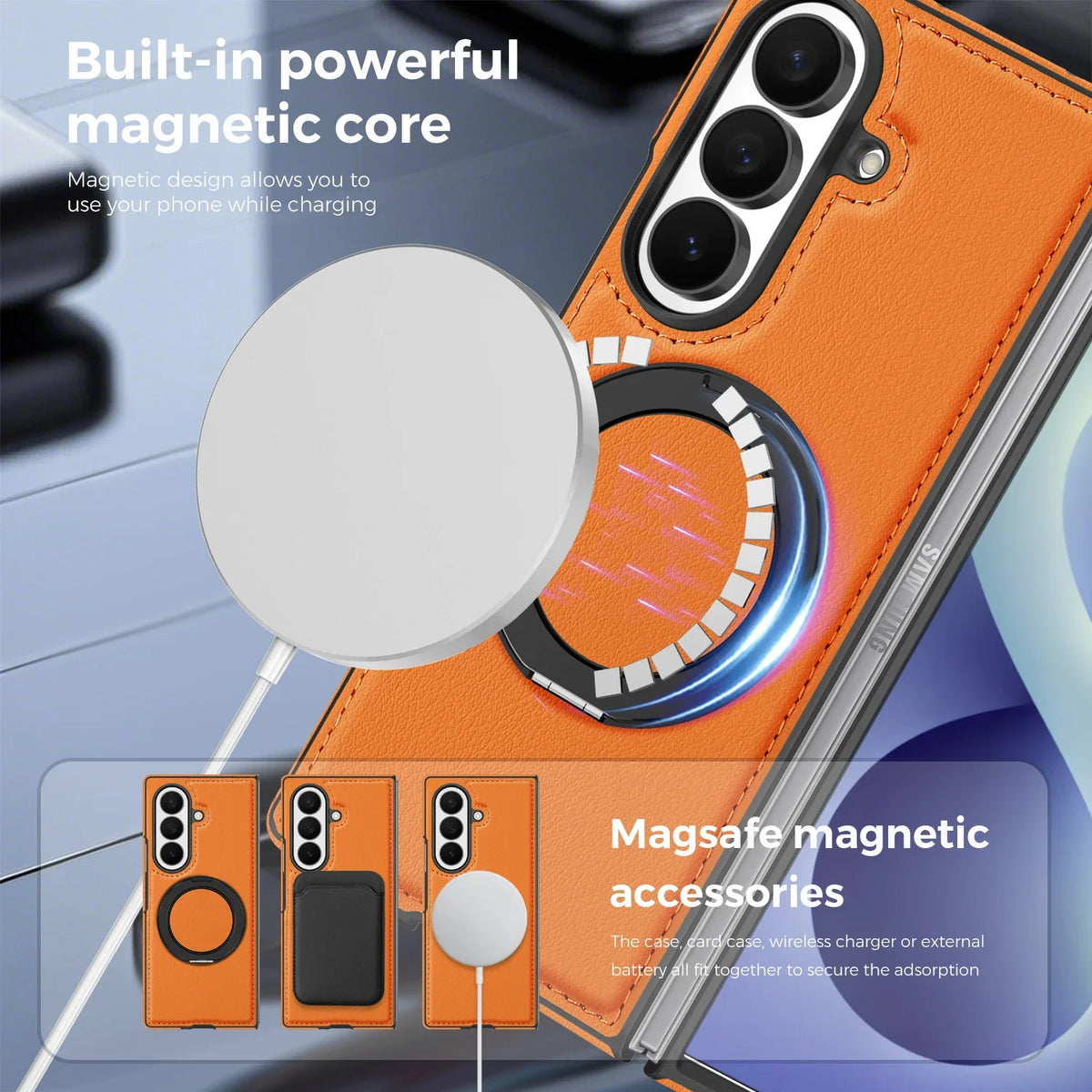 Leather Ring Stand Case For Galaxy Z Fold 8