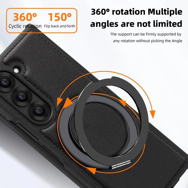 Leather Magnetic Ring Kickstand Case