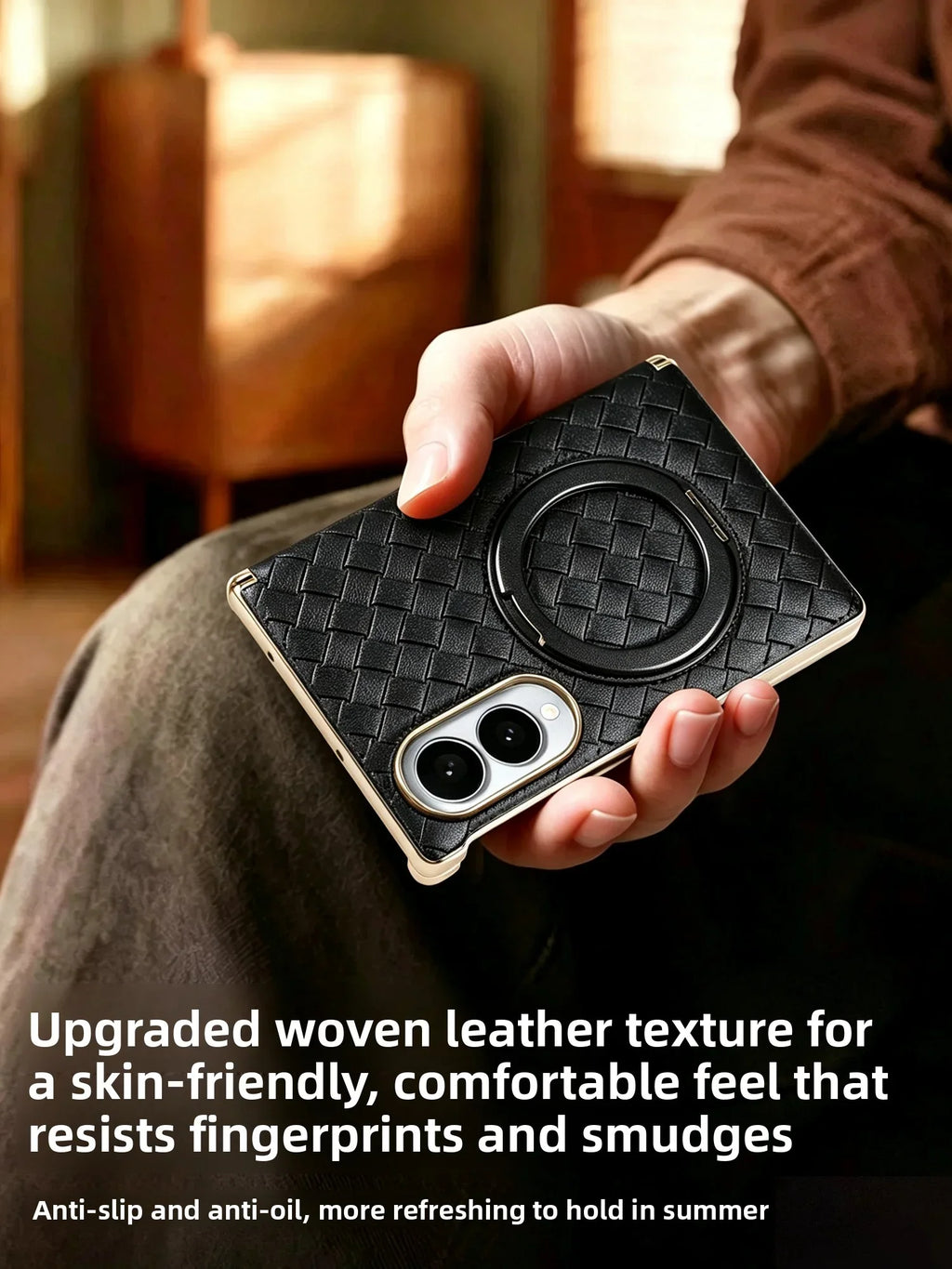 Woven Leather Ring Stand Case For Galaxy Z Fold