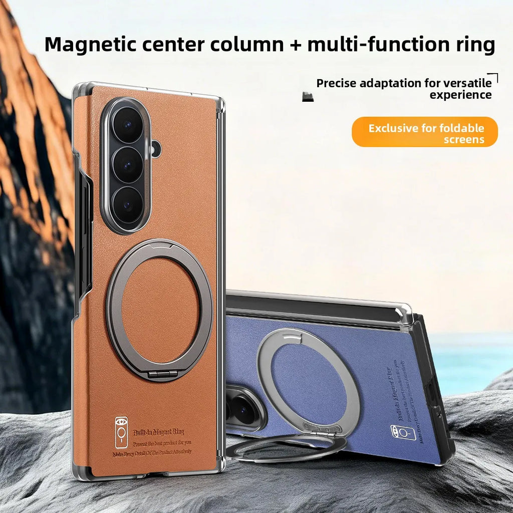 Leather Case with Magnetic Ring Stand For Z Fold Series