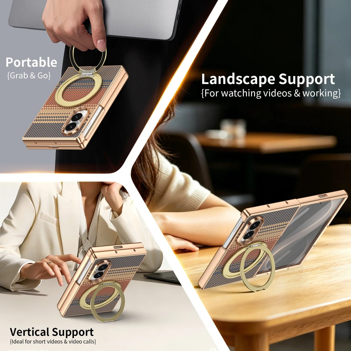 Kevlar Magnetic Ring Stand Case with Hinge Protection