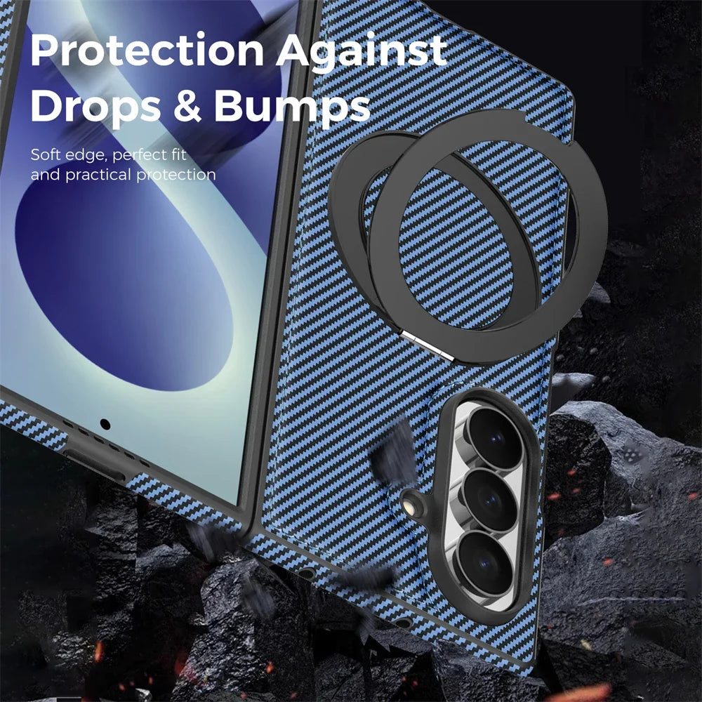 Carbon Fiber MagSafe Ring Stand Case For Galaxy Z Fold