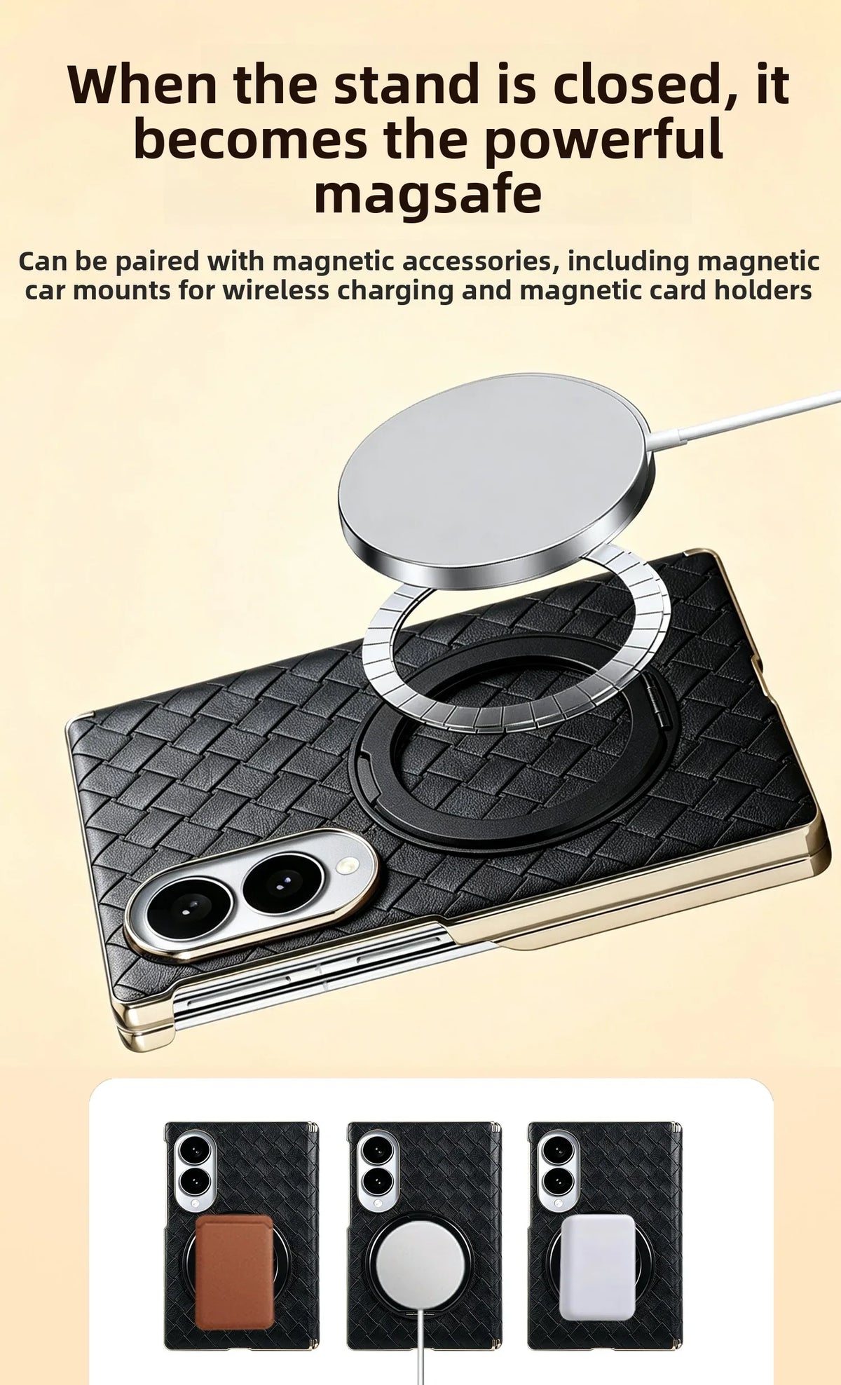 Woven Leather Ring Stand Case For Galaxy Z Fold