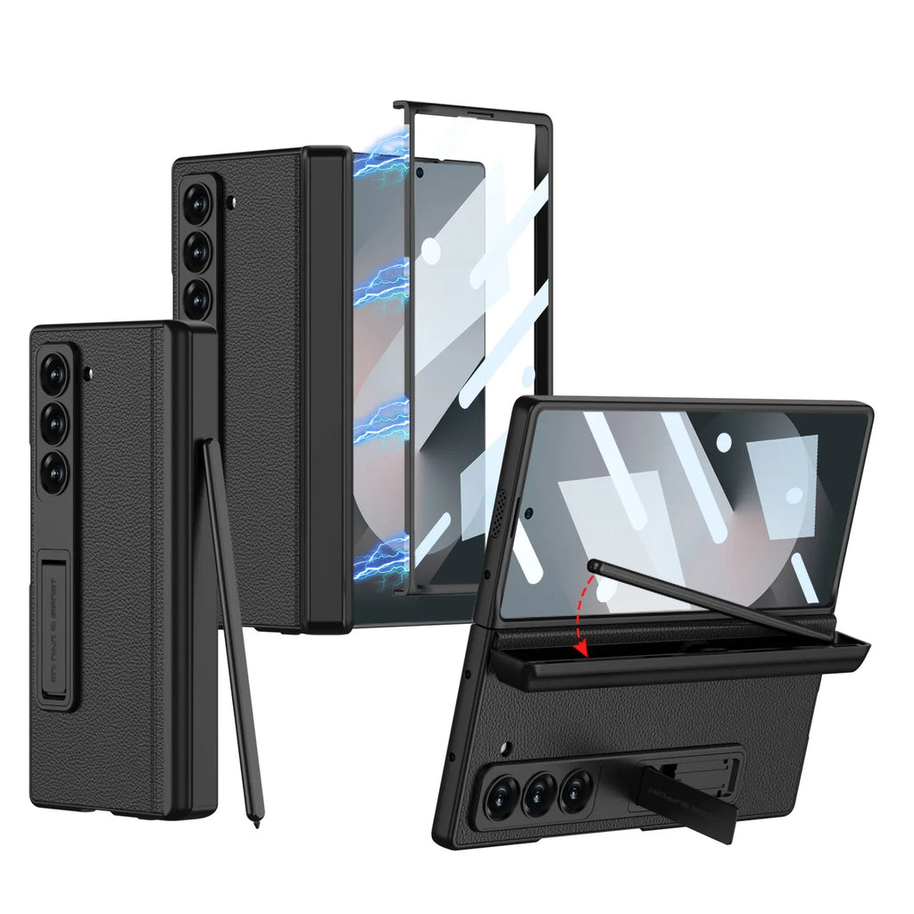 Leather Case with Hinge Protection & Pen Holder for Samsung Galaxy Z Fold 6