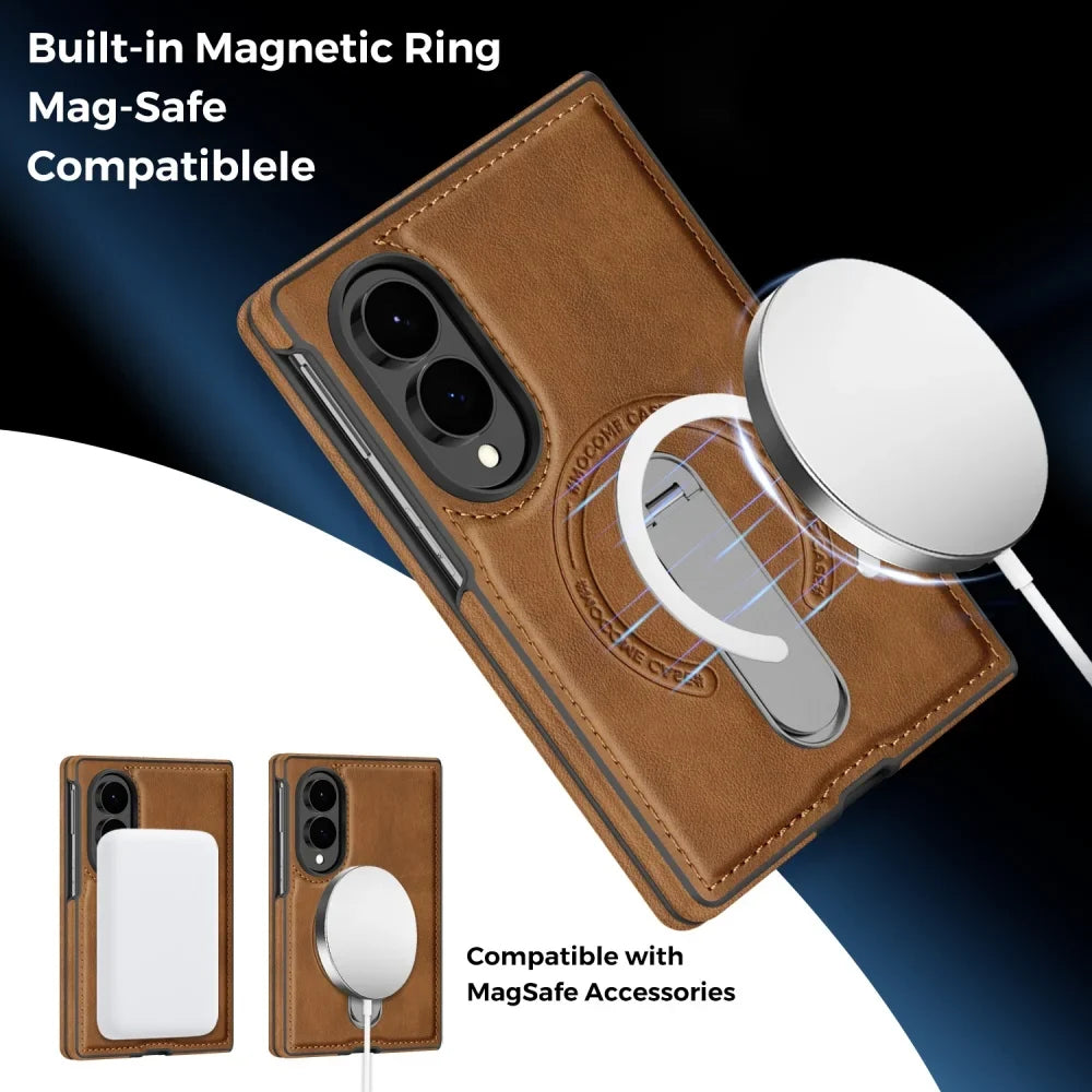 Leather MagSafe Kickstand Case For Galaxy Z Fold Series