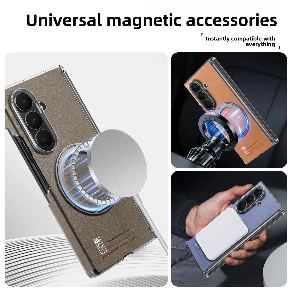 Leather Case with Magnetic Ring Stand For Z Fold Series
