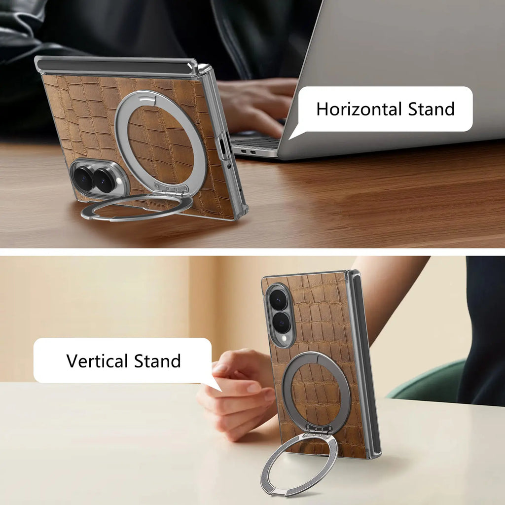 Textured Leather Ring Stand Case For Galaxy Z Fold