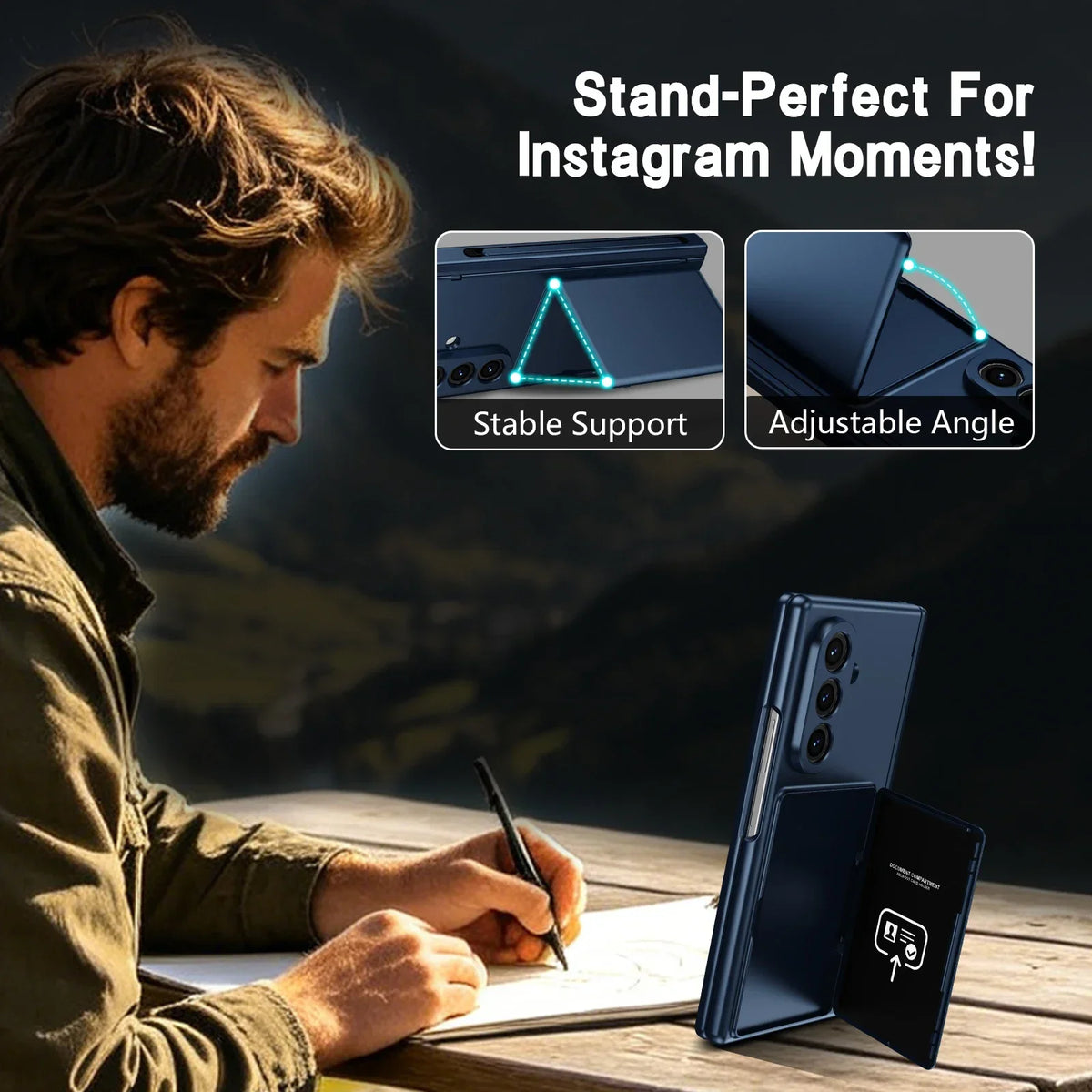 Wallet Stand Shield with Pen Slot & Screen Protection For Galaxy Z Fold