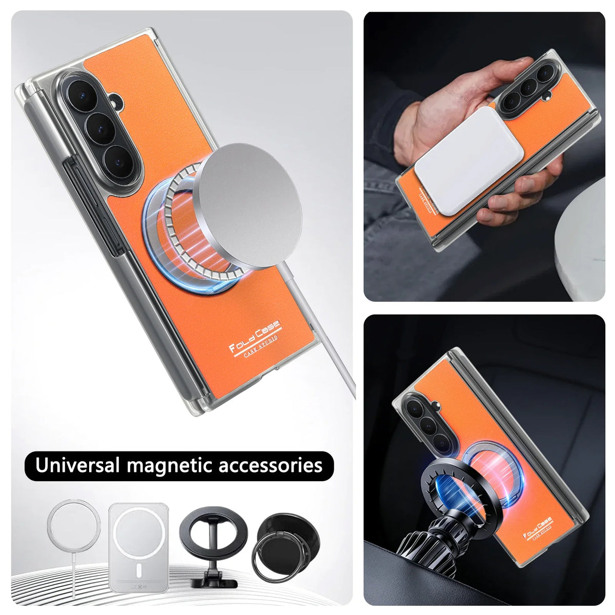 Magnetic Leather Ring Stand Case