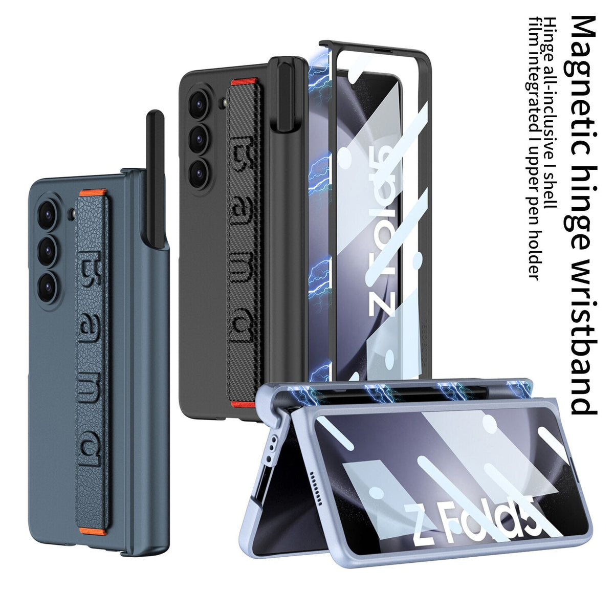 Z Fold 5 Case | Magnetic Hinge Wristband Phone Cover