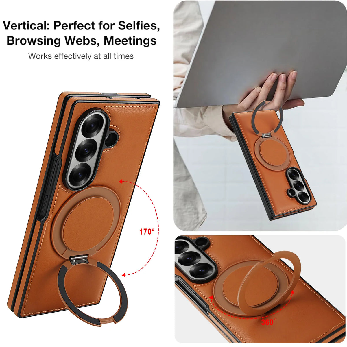 Leather Magnetic Case with Ring Stand