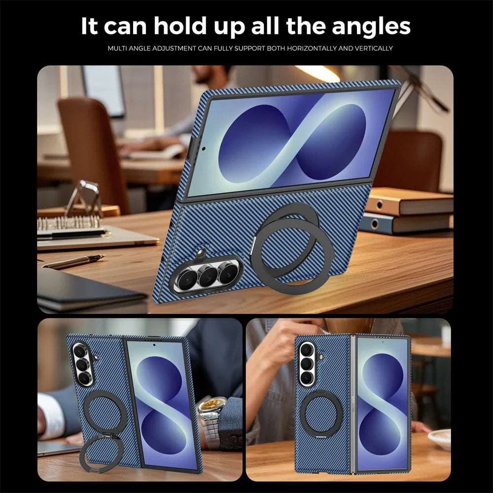 Carbon Fiber MagSafe Ring Stand Case For Galaxy Z Fold