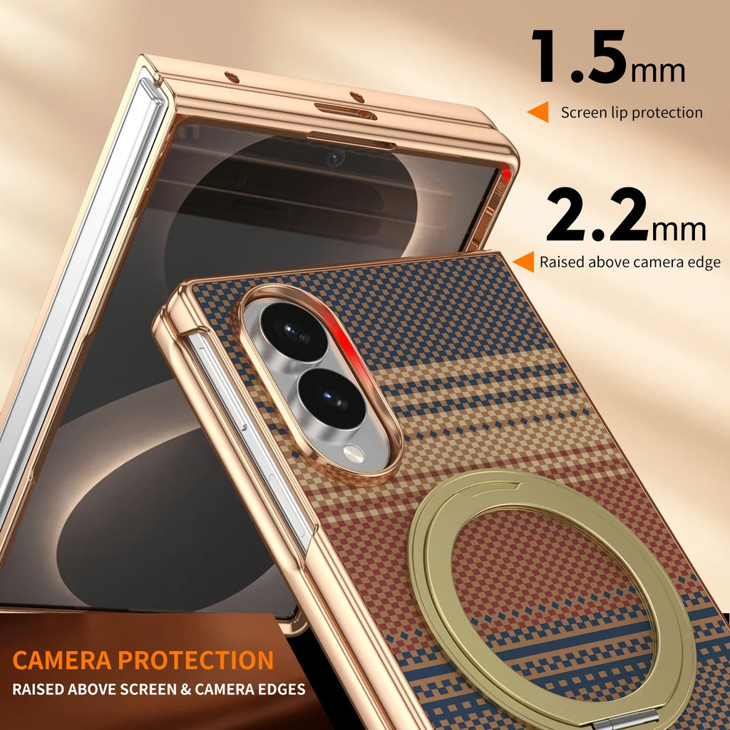 Kevlar Magnetic Ring Stand Case with Hinge Protection