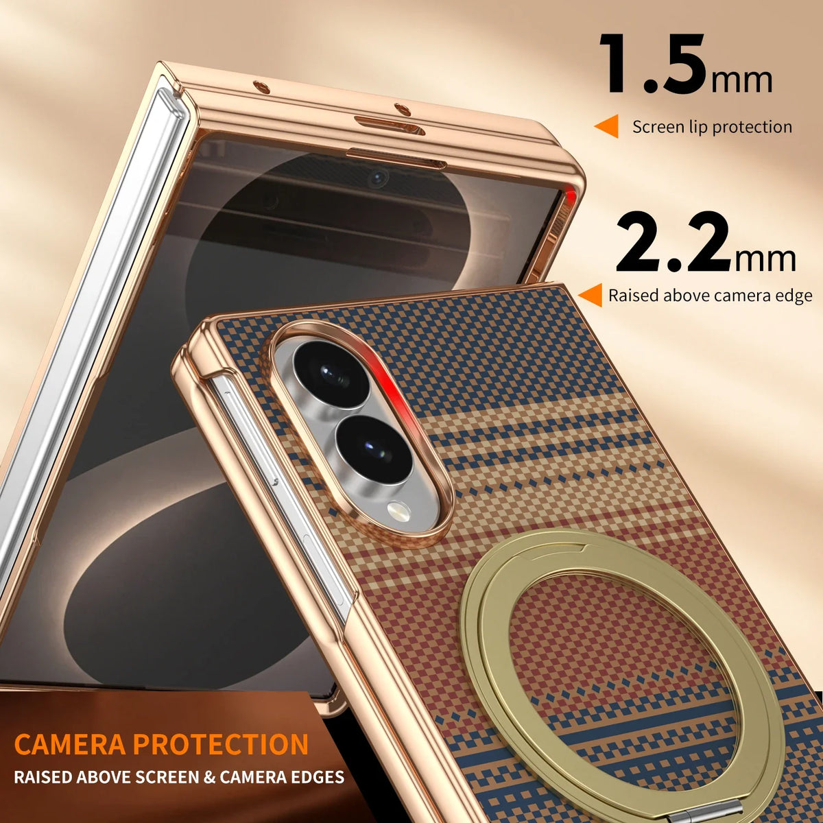 Kevlar Magnetic Ring Stand Case with Hinge Protection