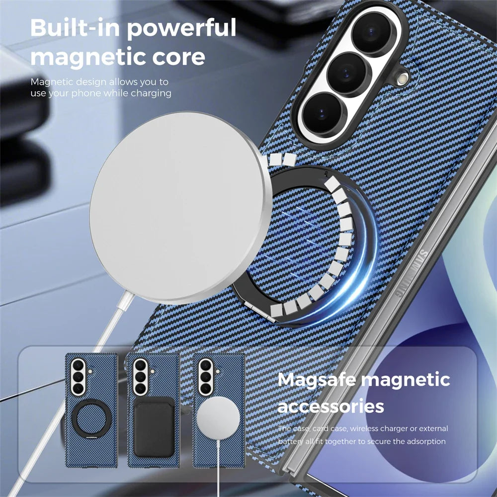 Carbon Fiber MagSafe Ring Stand Case For Galaxy Z Fold