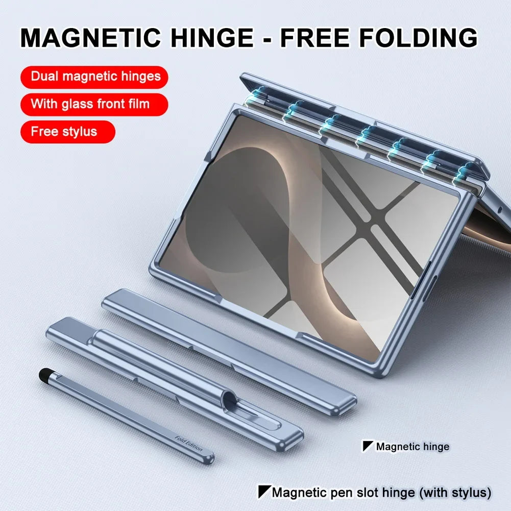 Magnetic Hinge Case with Glass & Stylus For Galaxy Z Fold Series