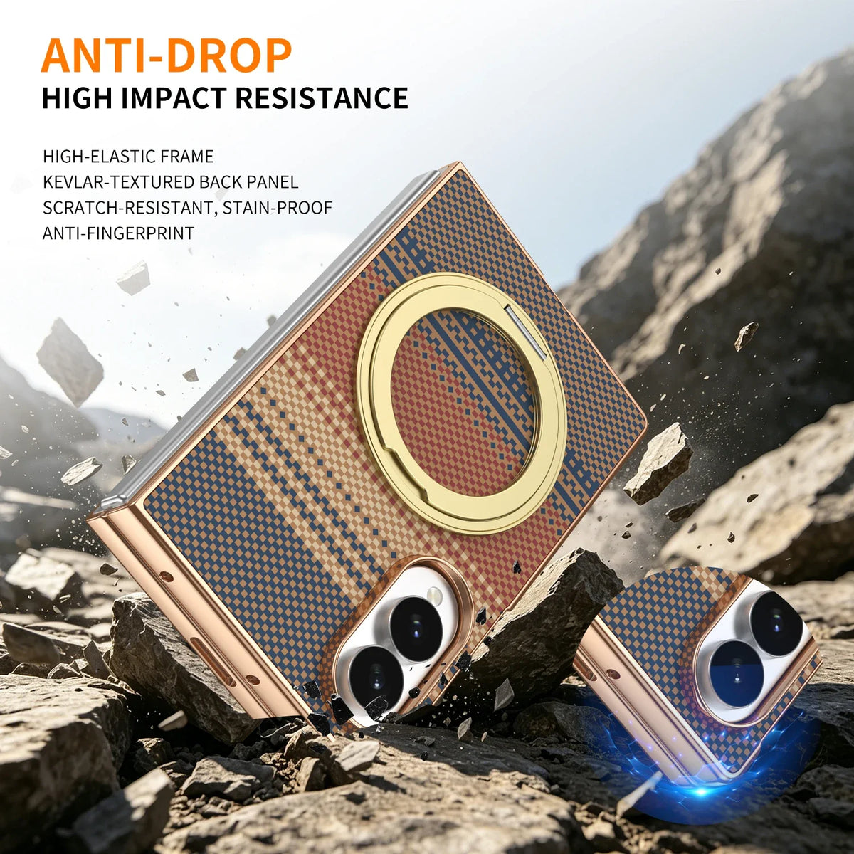 Kevlar Magnetic Ring Stand Case with Hinge Protection