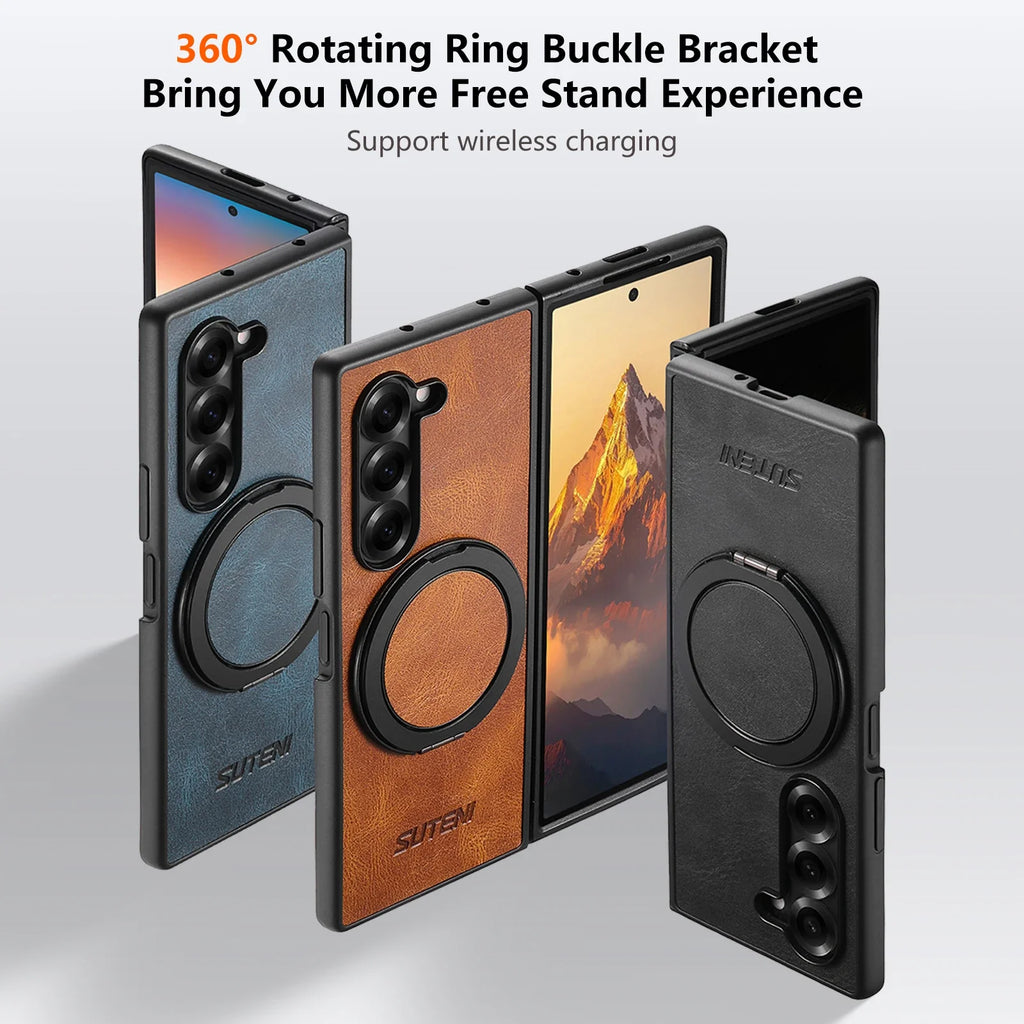 Magnetic Leather Ring Case with Stand