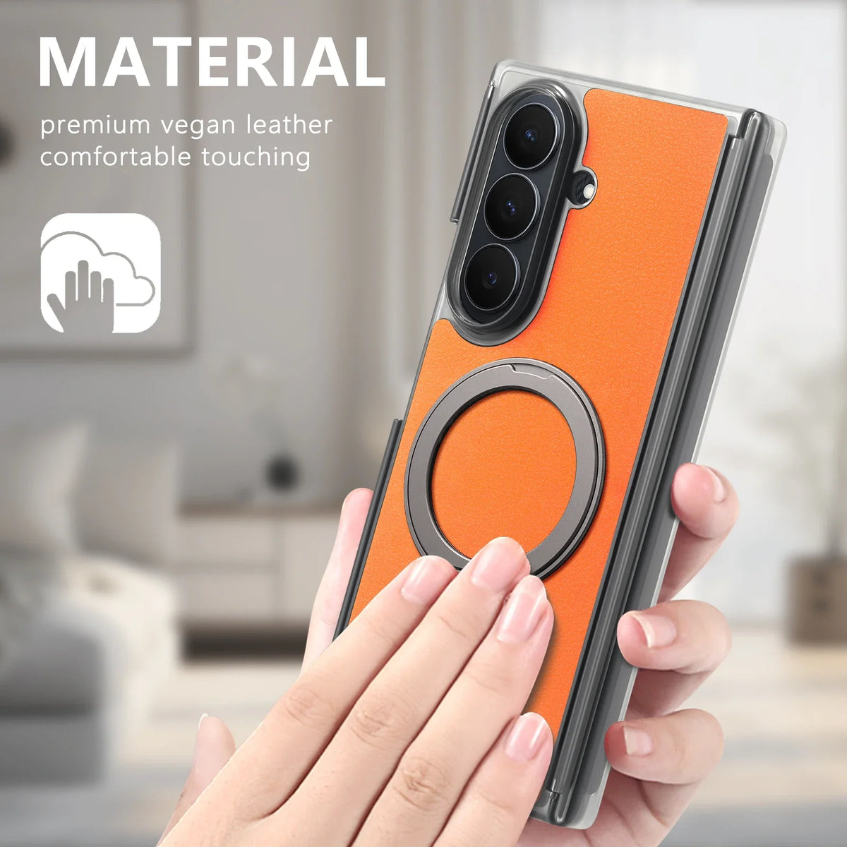 Magnetic Leather Ring Stand Case