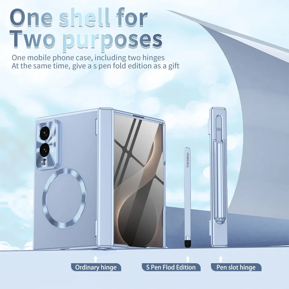 Magnetic Hinge Case with Glass & Stylus For Galaxy Z Fold Series