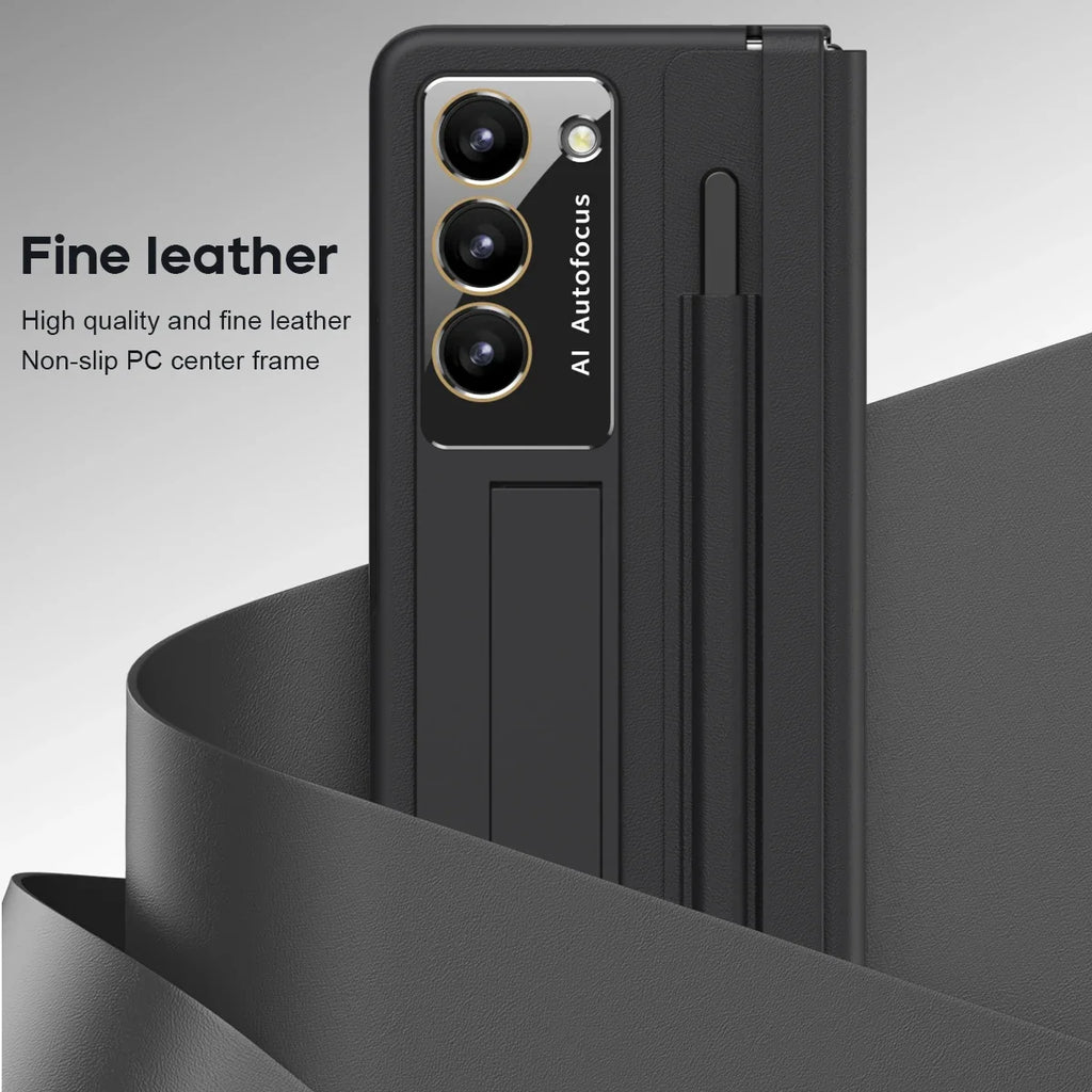 Leather Case With Touch Pen & Kickstand for Samsung Galaxy Z Fold 5
