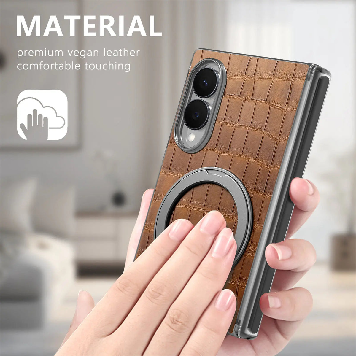 Textured Leather Ring Stand Case For Galaxy Z Fold