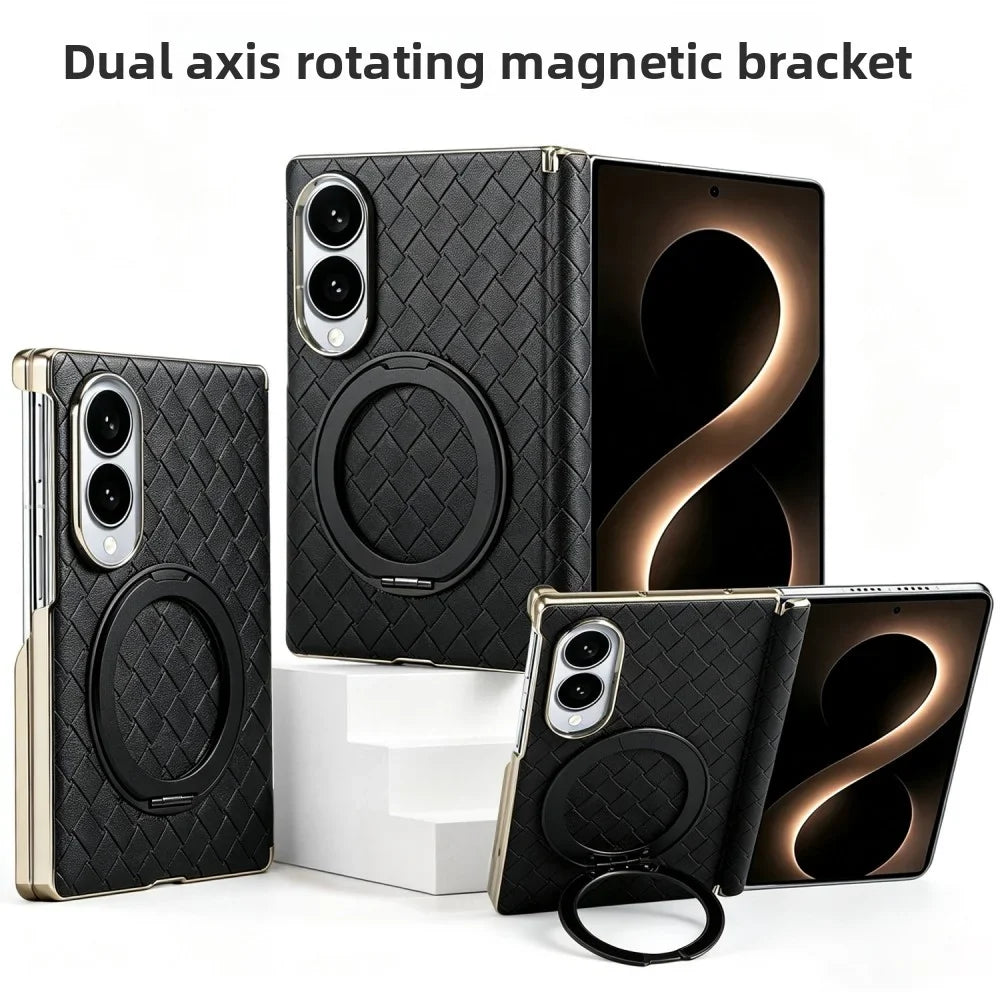Woven Leather Ring Stand Case For Galaxy Z Fold